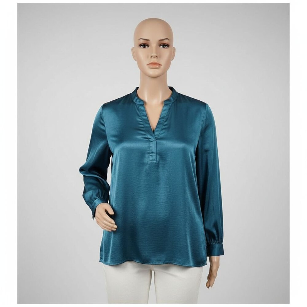 Ava & Viv 3X V-Neck Blouse Teal Polyester